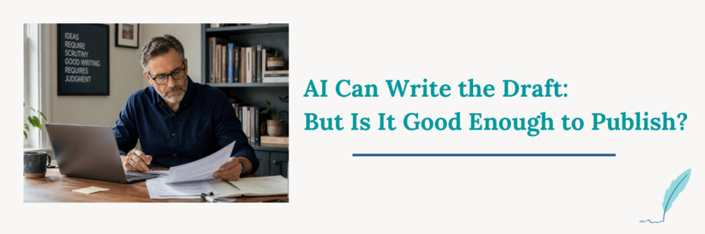 Man sitting at laptop editing AI-assisted content